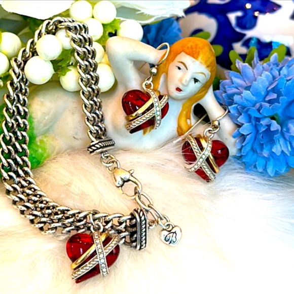 Brighton NEPTUNE’S RINGS SWEETHEART RED Heart Glass Crystal Bracelet Earrings - Picture 13 of 13